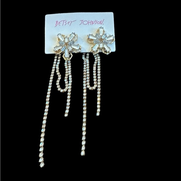 Betsey Johnson Crystal Flower &‎ Rhinestone & Tassel Dangle Earrings NWT - Picture 5 of 7